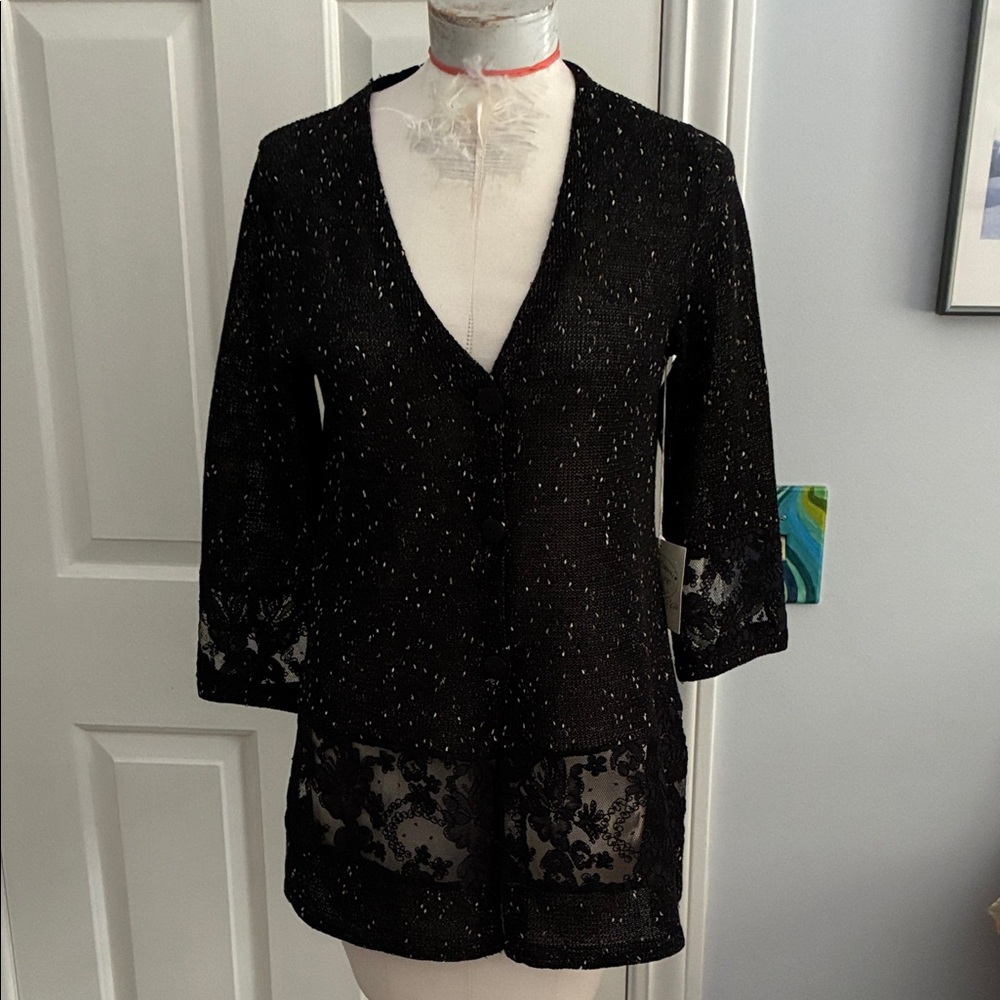 Ball of cotton gorgeous black cardigan with lace insets